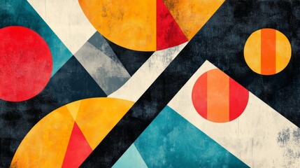 Poster - An artistic abstract background featuring geometric shapes and bold, contrasting colors, providing a contemporary and eye-catching backdrop