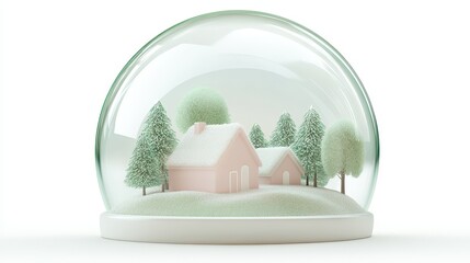 A snow globe with a house and trees inside