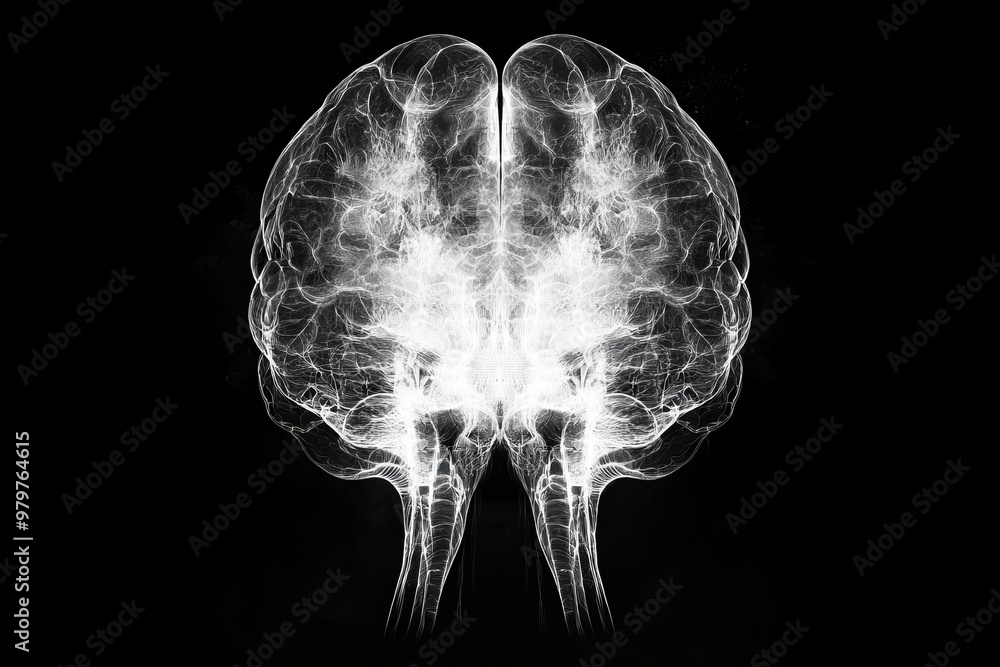 X ray of a human brain revealing intricate neural pathways and inner ...