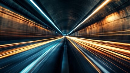 Leinwandbilder - An artistic shot of an expressway tunnel entrance, with bright headlights illuminating the entrance and creating a dramatic perspective on the road.