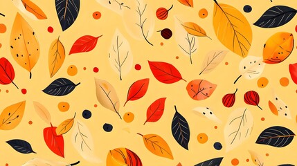 Wall Mural - Flowers, Florals, Leaves, Shapes, Waves, Fruits, Yellow and Orange, Abstract Image, Texture, Pattern Background, Wallpaper, Cover and Screen for Smartphone, PC, Laptop, 9:16 and 16:9 Format