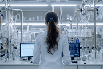 Wall Mural - Female scientist working in a modern laboratory.