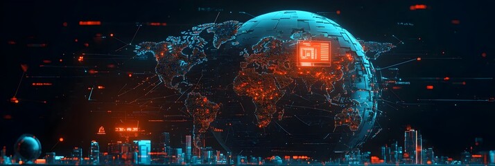 Fototapete - Global Networking and Connectivity Across the World Map