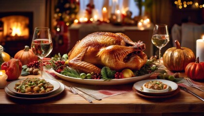 Wall Mural - turkey roasted on the table for thanksgiving or christmas