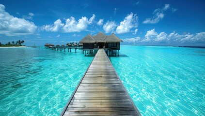 Poster - Tropical Paradise - Wooden Deck Over Crystal-Clear Waters