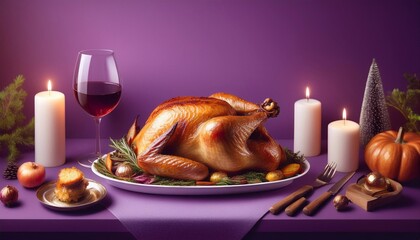 Wall Mural - turkey baked, thanksgiving or christmas concept on bright background