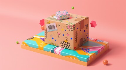 Sticker - Colorful Cardboard Box on Abstract Background