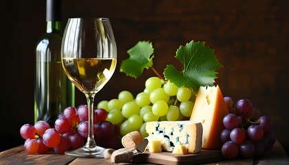 Elegant white wine with cheese surrounded by lush vines