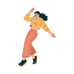 Wall Mural - Woman at Musical Festival Dancing Have Rest Vector Illustration