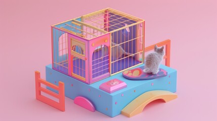 Poster - Cute Cat in a Playful Cage