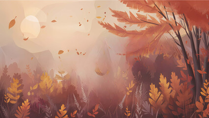 Wall Mural - autumn leaves in the morning sun autumn background with copy space 