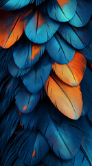 Blue and orange abstract feathers pattern wallpaper