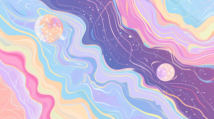 Wall Mural - Abstract Pastel Swirls with Planets