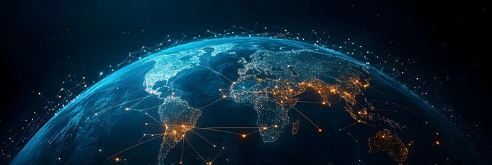 Fototapete - Visualizing Global Connectivity Through Networked World Map