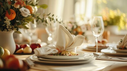 Poster - Elegant Autumn Dining Setting with Floral Centerpiece