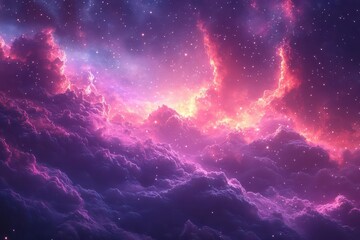 Wall Mural - cosmic dreamscape with shimmering stars swirling pink and purple clouds ethereal stardust glowing particles mystical otherworldly presentation background