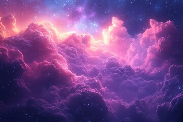 Wall Mural - cosmic dreamscape with shimmering stars swirling pink and purple clouds ethereal stardust glowing particles mystical otherworldly presentation background