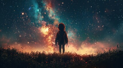 Sticker - A Child Gazing at the Milky Way