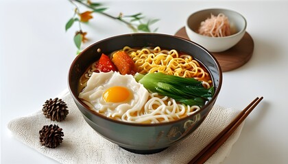 Wall Mural - Relaxing Spa Day with a Cozy Bowl of Noodles on a Pristine White Background