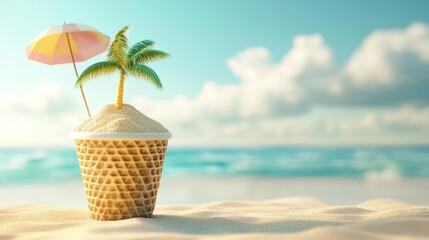 Wall Mural - A miniature palm tree on an ice cream cone.