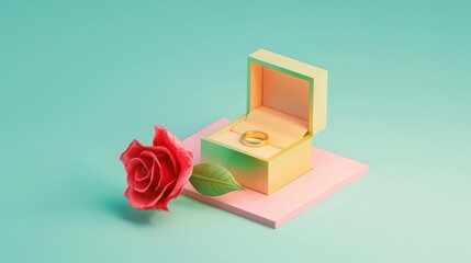 Wall Mural - engagement ring with rose