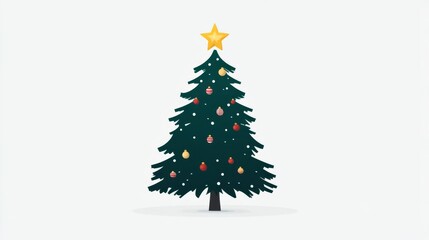 Festive Christmas tree with colorful ornaments and a star on top, isolated on a white background.