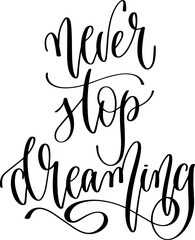 Wall Mural - never stop dreaming - hand lettering inscription text, calligraphy vector illustration