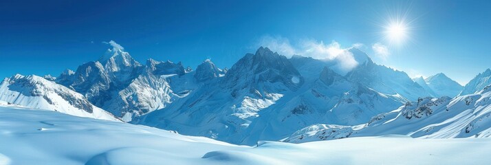 Wall Mural - Snowy Mountain Landscape Under Bright Sun