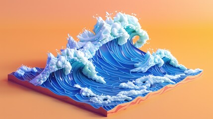 Sticker - Abstract 3D Rendering of a Blue Wave