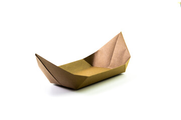 Paper colored boat isolated on white background. origami crafts. transport concept. origami.