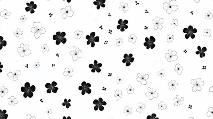 Wall Mural - Seamless pattern with black and white flowers on a white background.