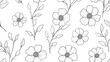 © TI3ee - Simple floral pattern with flowers and leaves in black outline on a white background.