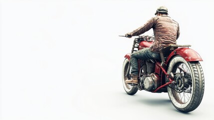 A lone rider on a vintage motorcycle.