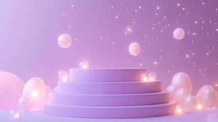 Poster - A serene, pastel-themed stage with glowing orbs and bubbles, ideal for presentations or events.