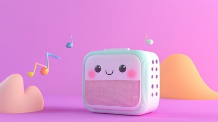 Canvas Print - A cute, cartoonish speaker with musical notes, creating a playful atmosphere.