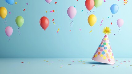 Canvas Print - A festive scene featuring balloons, confetti, and a party hat, suggesting a celebration.