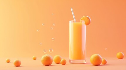 Poster - A refreshing orange drink with bubbles and oranges on a vibrant background.