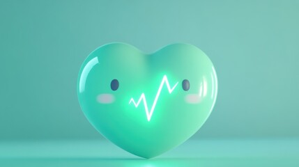 Wall Mural - A glossy heart with a heartbeat line, symbolizing health and wellness.