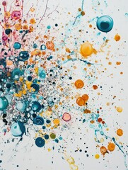 Wall Mural - Acrylic paint splatters on a white canvas with random yet beautiful patterns 