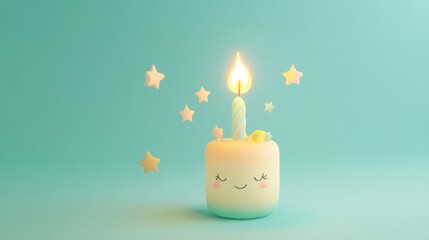 Canvas Print - A cute candle with a smiling face, glowing flame, and surrounding stars.