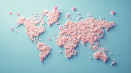 Sticker - A creative representation of the world map made from pink textures and balloons.