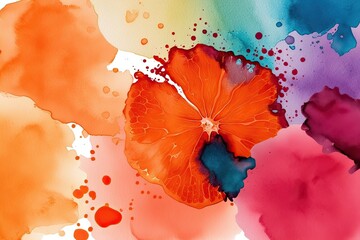 Wall Mural - Brilliant Tangerine Watercolor Stain Effects for Colorful Abstract Background Design