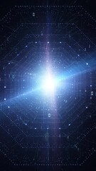 Wall Mural - abstract artificial intelligence supersonic loop particles with binary numbers vertical background.