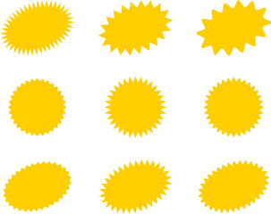 Canvas Print - Starburst yellow sticker set - collection of special offer sale oval and round shaped sunburst labels and badges. Promo stickers with star edges. Vector.