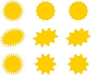 Poster - Starburst yellow sticker set - collection of special offer sale oval and round shaped sunburst labels and badges. Promo stickers with star edges. Vector.