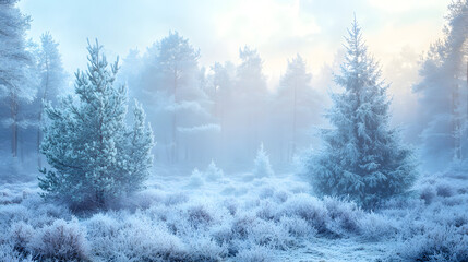 Wall Mural - Frosty Pines in a Forest Clearing