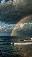 Wall Mural - Scenic rainbow over the ocean