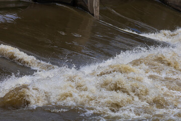 River Svratka and Svitava in the city of Brno, Czech Republic. Diluted water during the rainy season.