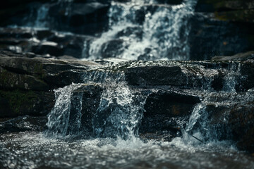 A waterfall with water cascading down the rocks