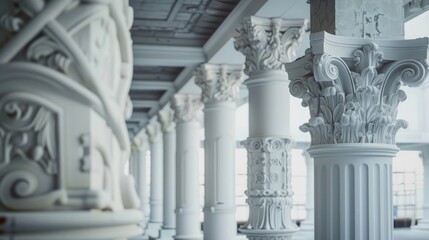 Close up of substantial white columns in construction